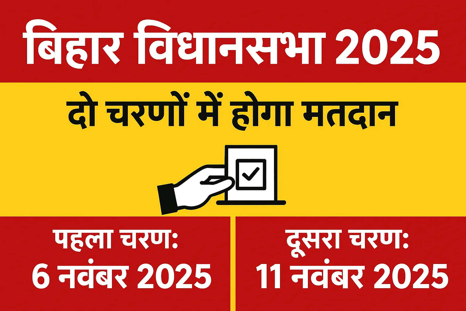बिहार विधानसभा चुनाव 2025: दो चरणों में होगा मतदान — जानें कब डालेंगे आपके क्षेत्र में वोट! बिहार विधानसभा चुनाव 2025
